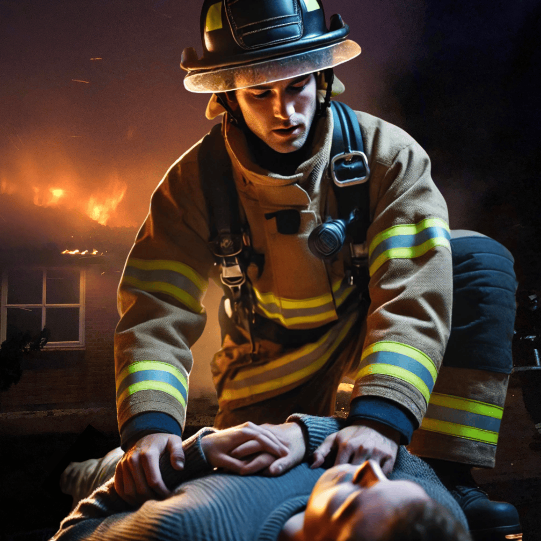 Firefighter assisting a rescue to emphasize emotional resilience.